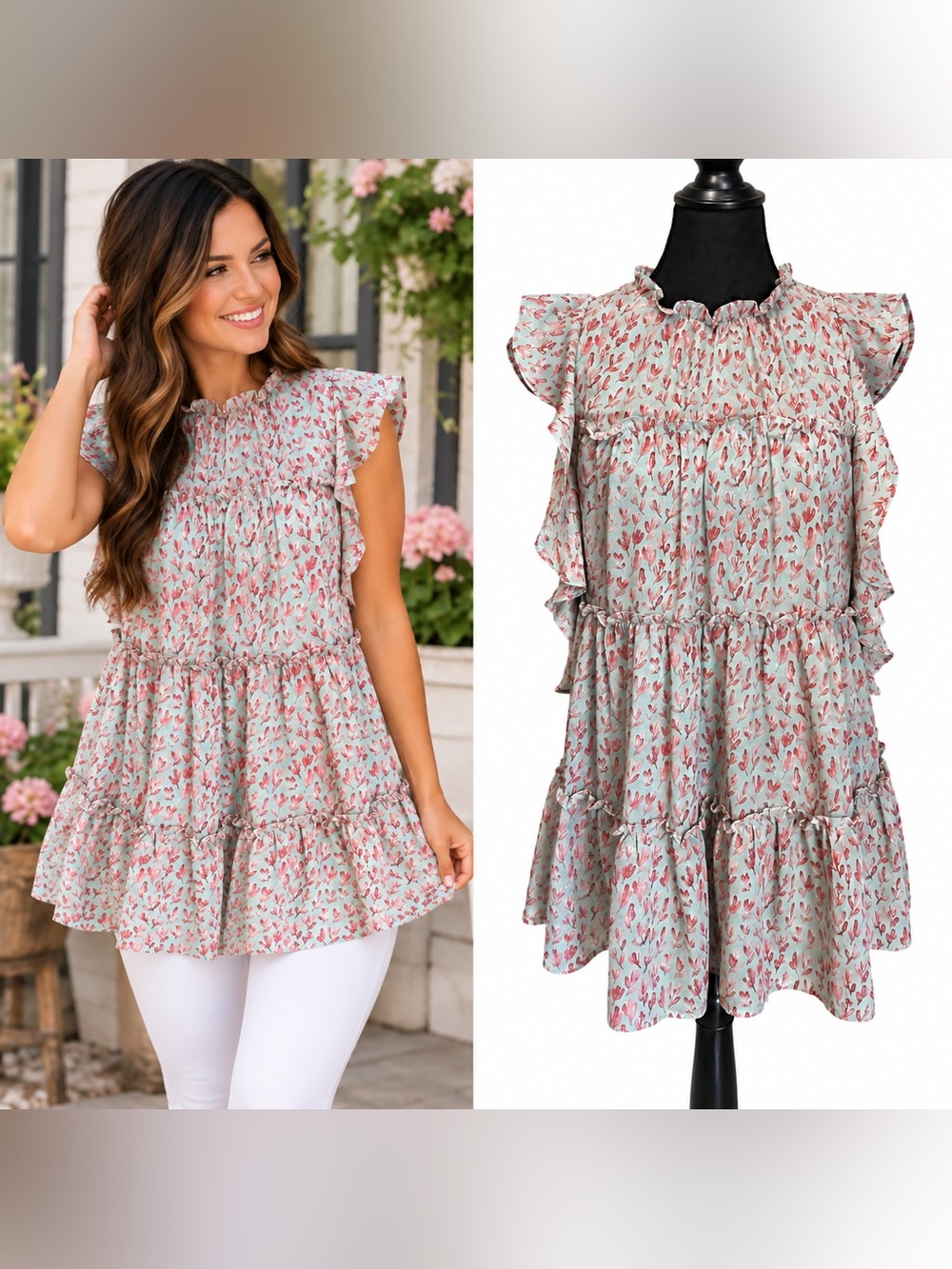 entro Tiered and Lined Tunic with Open Back Cottagecore Size Women’s Medium